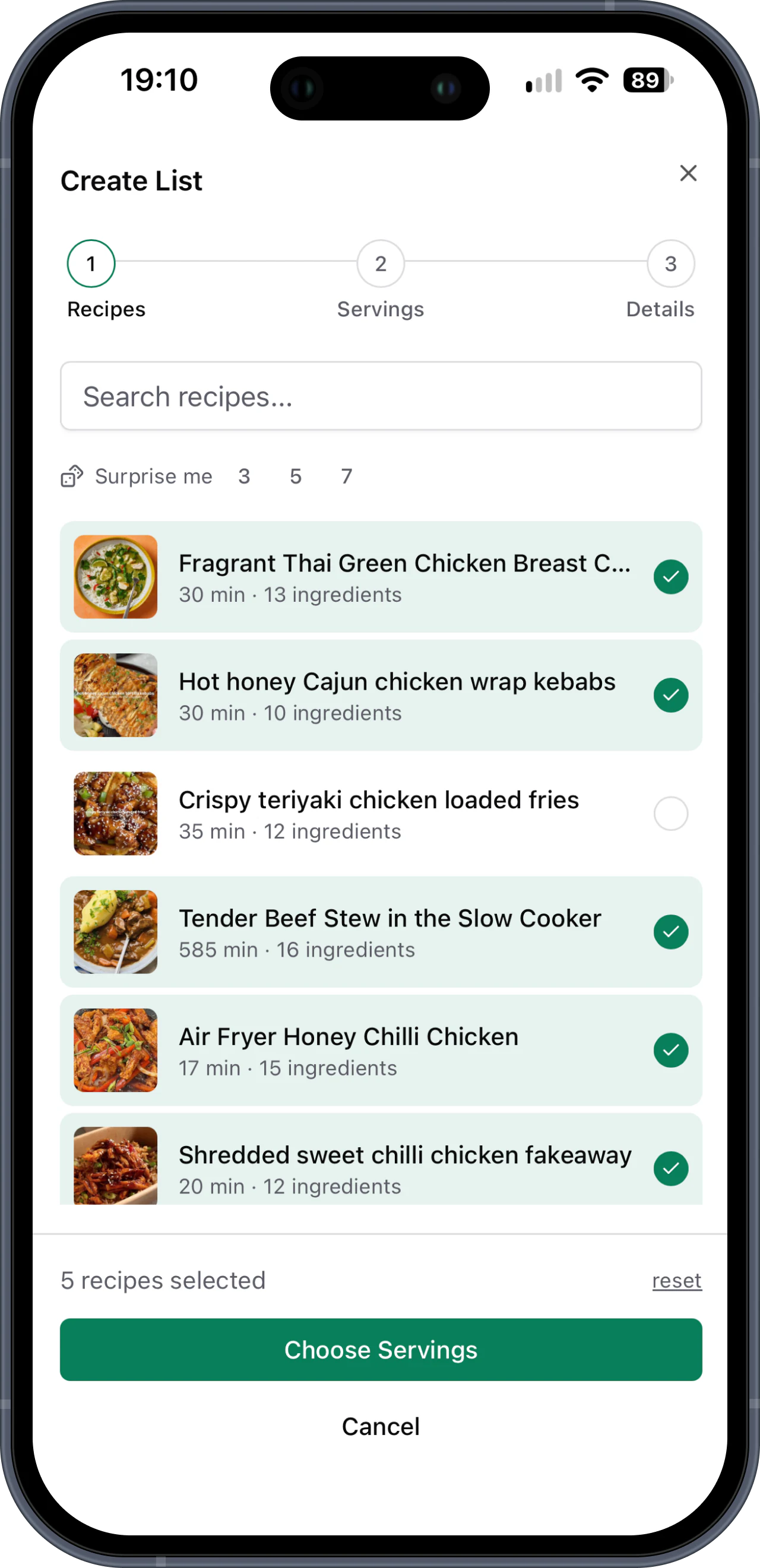 Choose the meals for your shopping list from your Basket List cookbook